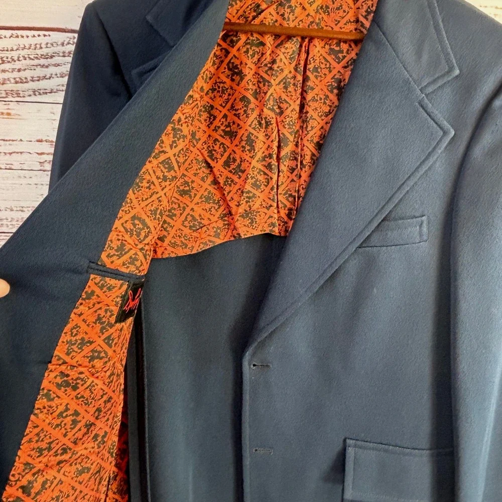 Vintage‎ Wide Lapel Preppy Navy Blue Blazer 38/40R Gold Buttons Hopsack Summer